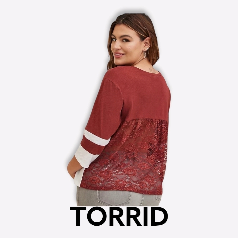 NEW! Torrid COTTON JERSEY LACE BACK COLORBLOCK VARSITY STRIPE TEE size 2x